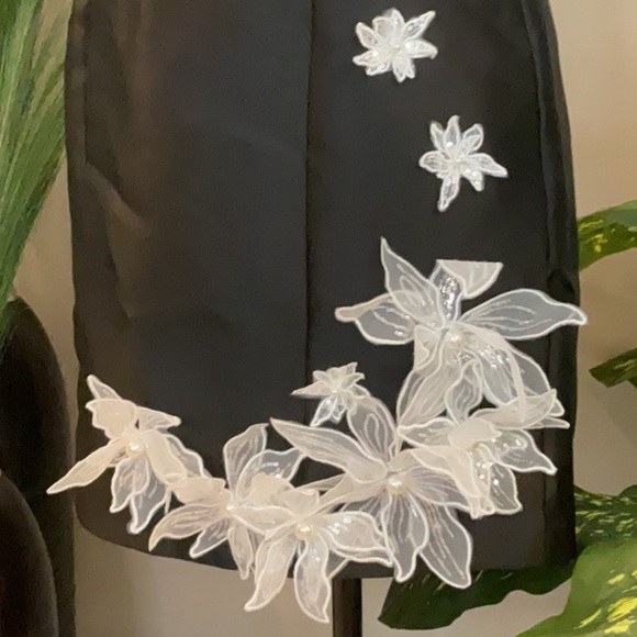 HUTCH -  Black Taffeta Dress with White Floral Design - NWOT - Picture 3 of 6